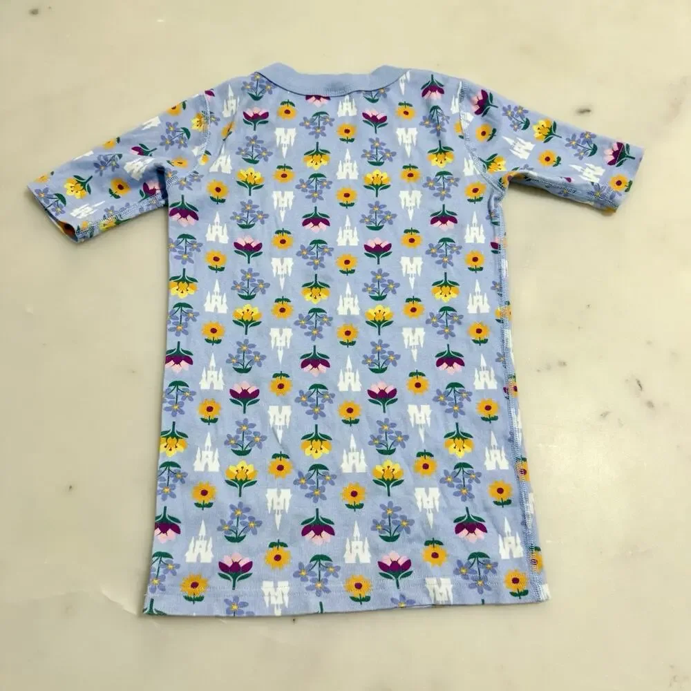 Hanna Andersson Disney Castle Floral Organic Cotton Pajama Top US10 Short Sleeve